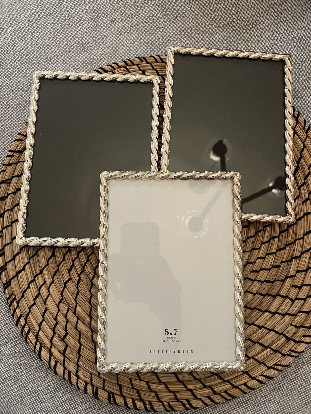 Pottery Barn Silver Plated Rope-Edge 5 x7 Picture Frame Trio